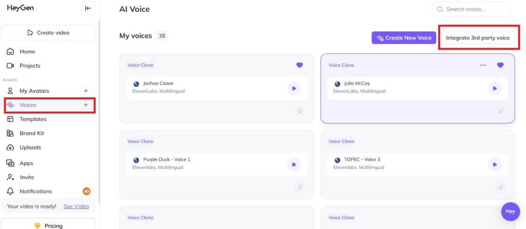 Julia creates her Avatar with HeyGen and adds 3rd party voice from ElevenLabs.