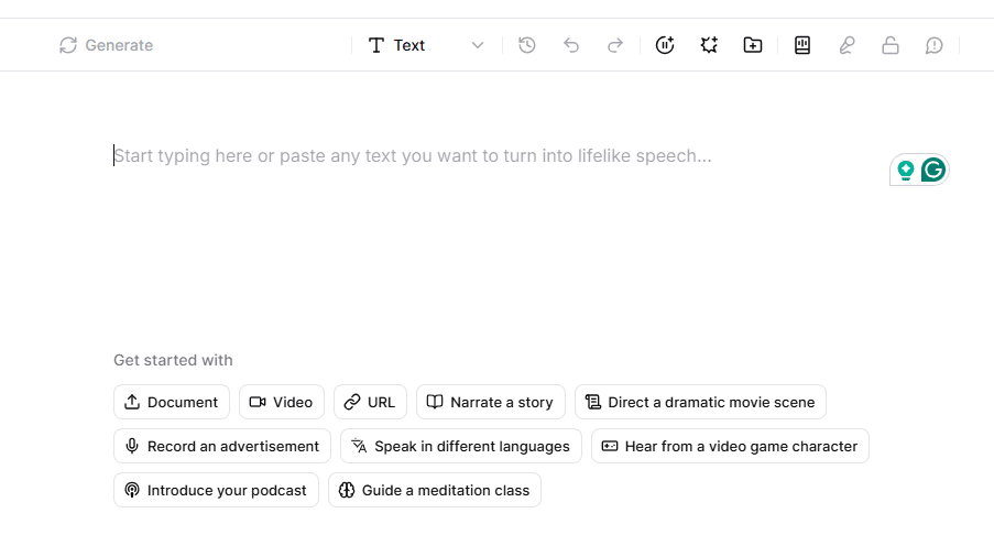 What ElevenLabs studio looks like - neat, clean, and straightforward.