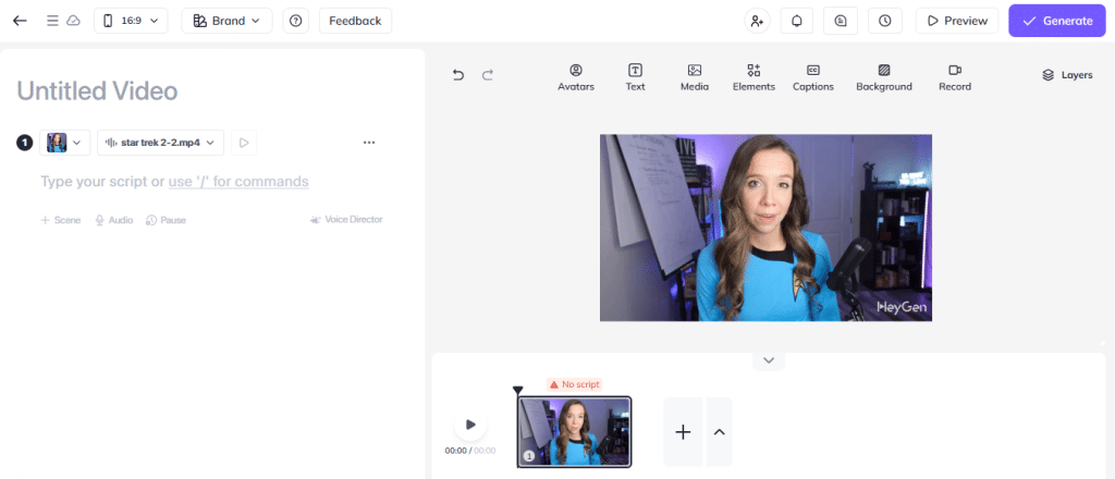 Julia creating a new video with HeyGen.