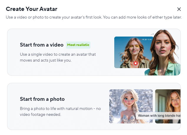 Inside HeyGen - creating an avatar with video or photo
