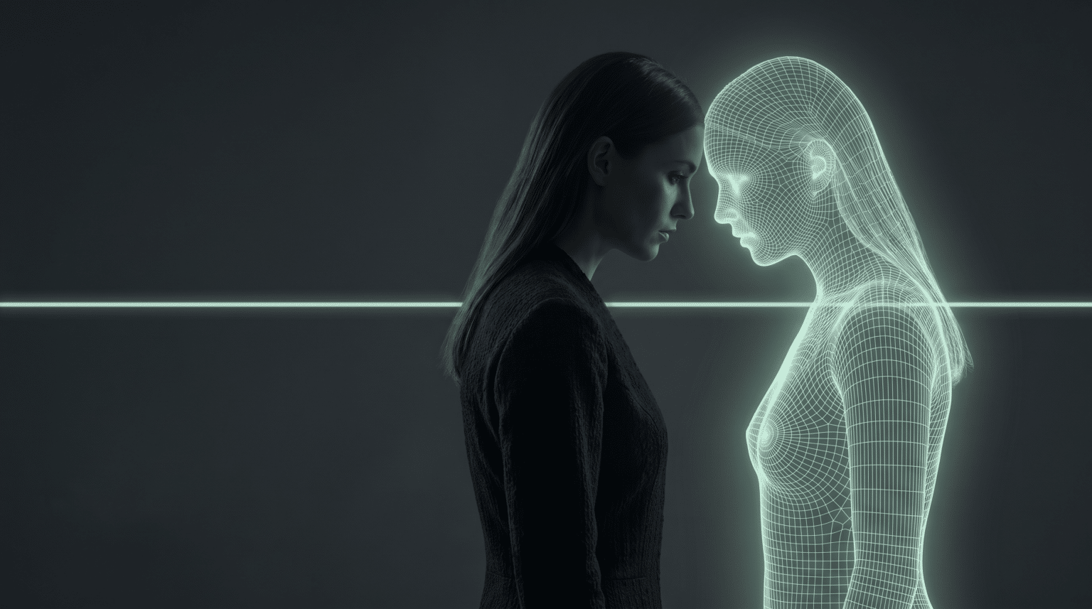 Side by side comparison of Julia McCoy and her digital clone