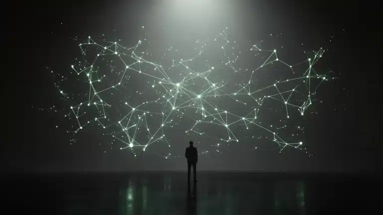 ai marketing systems mapped as a glowing constellation in a dark room