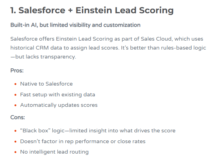 Salesforce + Einstein lead scoring pros and cons