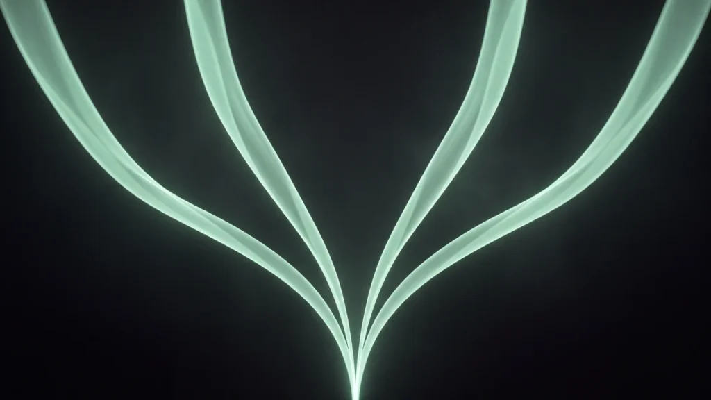Streams of light branching apart against a dark background